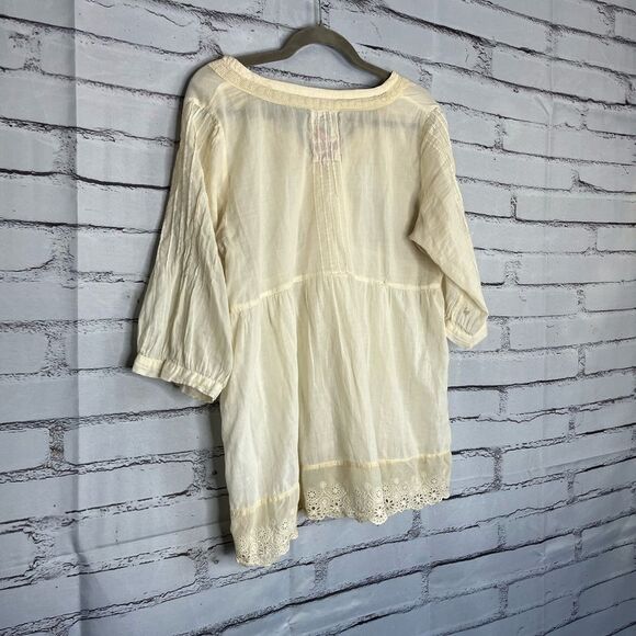 Johnny Was Cream Cuffed Sleeve Pleated Blouse SZ M Ribbed Luxury CottageCore Y2K - Picture 10 of 14